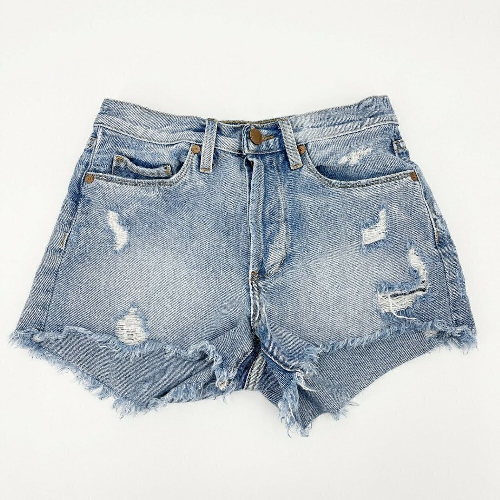 Blank NYC Mid Rise Distressed Denim Button Fly Cut Off Jean Shorts - Picture 2 of 7